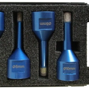 Set 4 carote diamantata pt. gresie portelanata & piatra - diam. 6, 8, 10mm - cu ceara- Super Premium - DXDH.80407.Satz4.6-10W