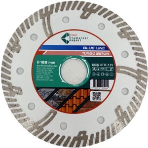 Disc DiamantatExpert TURBO Segmentat pt. Beton Ranforsat Usor, Materiale de constructii 125x22.23 (mm) taiere uscata sau umeda, Blue Line Profesional - DXQZ.BTTC.125 - Img 1