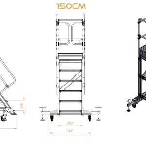Scara industriala din aluminiu cu 3-8 trepte, platforma si roti ajustabile, h=100-225(cm), inaltime lucru 3-4,25(m) - CNO-SME-ALPL1 - Img 3