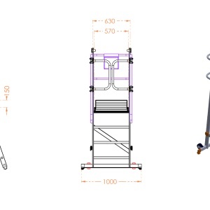 Scara industriala rabatabila (pliabila) din aluminiu cu 3 trepte si platforma h=104cm, inaltime de lucru 2,8m - CNO-SME-FWPL13 - Img 3