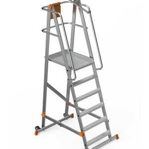 Scara industriala rabatabila (pliabila) din aluminiu cu 5 trepte si platforma h=157cm, inaltime de lucru 3,5m - CNO-SME-FWPL15