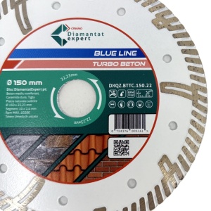 Disc DiamantatExpert TURBO Segmentat pt. Beton Ranforsat Usor, Materiale de constructii 150x22.23 (mm) taiere uscata sau umeda, Blue Line Profesional - DXQZ.BTTC.150 - Img 2
