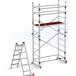 Schela aluminiu mobila cu doua scari pliabile 2x5 trepte, inaltime 3m, platforma 1,35x0,45(m), max. 150kg - CNO-SME-ACRO4M - Img 8