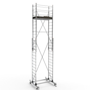 Schela mobila aluminiu telescopica 2x4(m), inaltime lucru 8 metri, o platforma 1,6x0,6(m), max 200kg/mp - CNO-SME-MEGA8