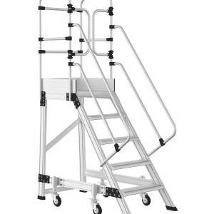 Scara industriala din aluminiu cu 4 trepte si 1 platforma, cu roti automate cu arc, h=125(cm) platforma, inaltime lucru 3,5(m) - CNO-SME-SRA125 - Img 2