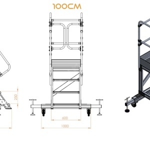 Scara industriala din aluminiu cu 3-8 trepte, platforma si roti ajustabile, h=100-225(cm), inaltime lucru 3-4,25(m) - CNO-SME-ALPL1