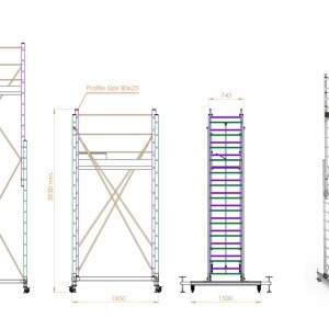 Schela mobila aluminiu telescopica 2x3,5(m), inaltime lucru 7 metri, o platforma 1,6x0,6(m), max 200kg/mp - CNO-SME-MEGA7 - Img 2