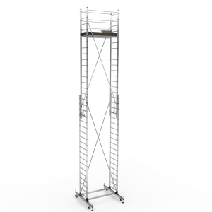 Schela mobila aluminiu telescopica 2x5(m), inaltime lucru 10 metri, o platforma 1,6x0,6(m), max 200kg/mp - CNO-SME-MEGA10