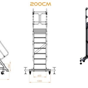 Scara industriala din aluminiu cu 3-8 trepte, platforma si roti ajustabile, h=100-225(cm), inaltime lucru 3-4,25(m) - CNO-SME-ALPL1 - Img 5