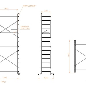 Schela aluminiu mobila 2x2(m), inaltime 4m, platforma 1,6x0,45(m), max. 150kg - CNO-SME-ADDY5M - Img 8