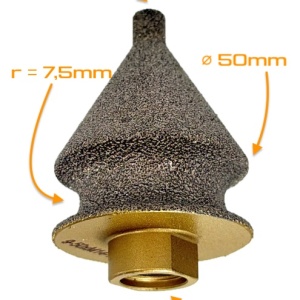 Freza diamantata conica pt. decupaje, largiri, gauri si frezare rotunda muchii in placi ceramice, piatra, 9-50(mm), r=7,5mm, M14- DXDY.FCON.9-50BNR7 - Img 7