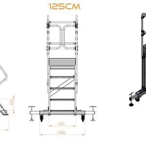 Scara industriala din aluminiu cu 3-8 trepte, platforma si roti ajustabile, h=100-225(cm), inaltime lucru 3-4,25(m) - CNO-SME-ALPL1 - Img 2