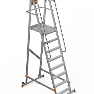 Scara industriala rabatabila (pliabila) din aluminiu cu 7 trepte si platforma h=207cm, inaltime de lucru 4,1m - CNO-SME-FWPL17