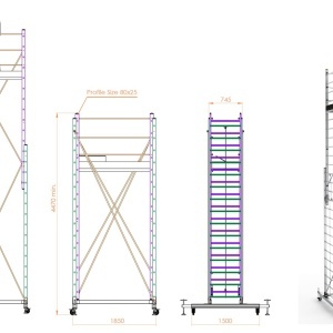Schela mobila aluminiu telescopica 2x4(m), inaltime lucru 8 metri, o platforma 1,6x0,6(m), max 200kg/mp - CNO-SME-MEGA8 - Img 2