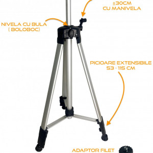 Trepied reglabil extensibil din alumiuniu, pentru nivele laser - 53 - 145 cm prindere 5/8" si 1/4" - CNO-ET145 - Img 3