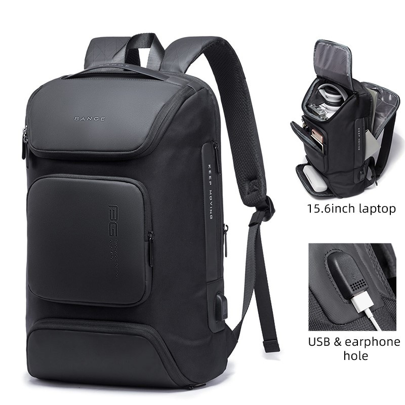 BG7078 Bange rucsac 3 buzunare black side detail clear.jpg