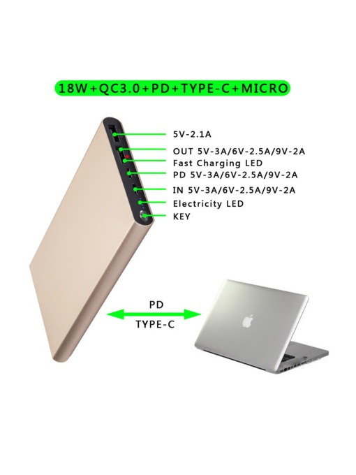 Baterie externa, Escalate, 2XUSB, PD QC 3.0 18W, Universala, 10.000 mAh, G1