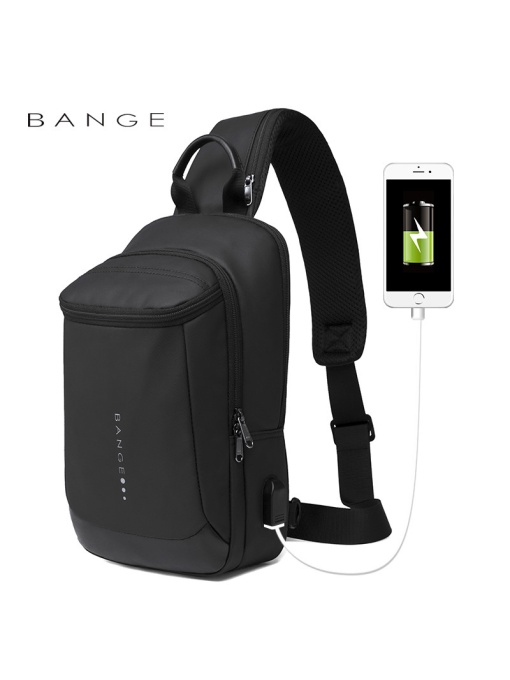 Rucsac crossbody/de umar smart, light, impermeabil, cu port de incarcare USB, Bange, Negru