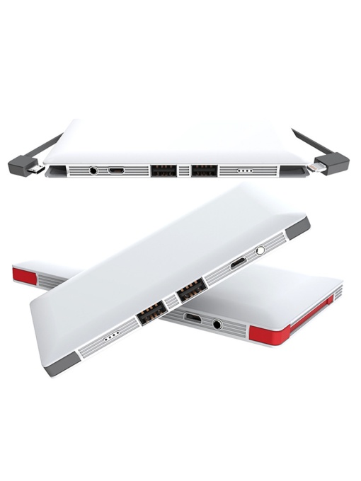 Baterie externa, Fast charging, 2 x USB, cabluri incorporate, 10.000 mAh, Escalate, Alba