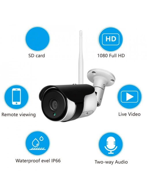 Camera supraveghere exterioara, IP WIFI, tip bullet, comunicare bidirectionala, HD 1920*1080P, 2 MP, carcasa metalica, Escalate G2
