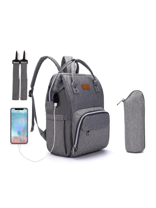Rucsac impermeabil multifunctional pentru mamici, interfata USB, LEQUEEN, Gri
