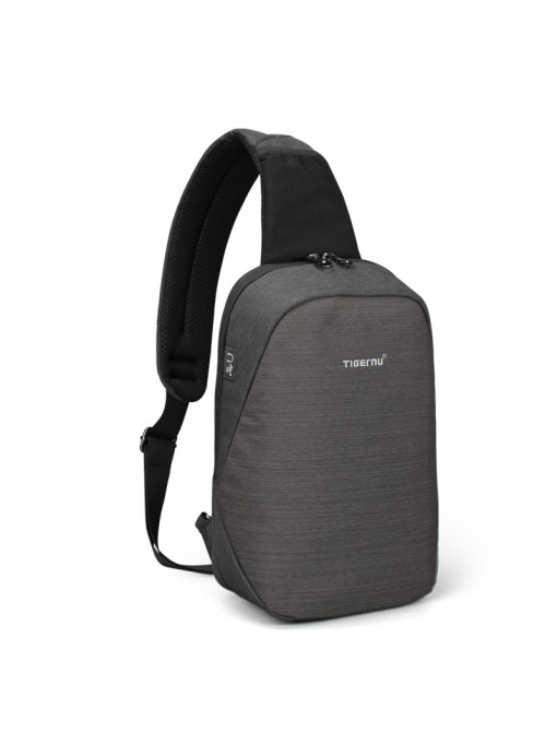 Geanta de umar sau de piept, smart casual, impermeabila, cu orificiu pentru cablu audio sau USB, Tigernu, 32x20x11 cm, Gri inchis