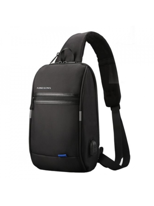 Geanta laptop 10.1", de umar, de piept sau de mana tip sling, antifurt, cu port de incarcare USB, Kingsons, 31x19x8 cm, Neagra