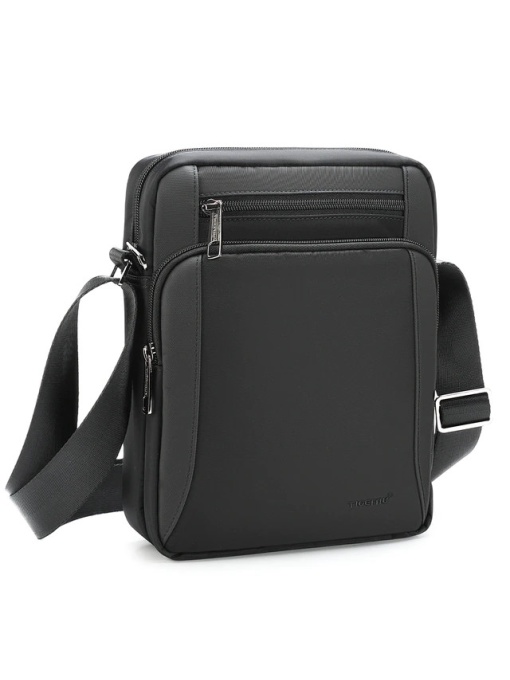 Geanta de umar sau de piept 9.7", impermeabila, Tigernu, 26.5x21x7.5 cm, Neagra/Gri