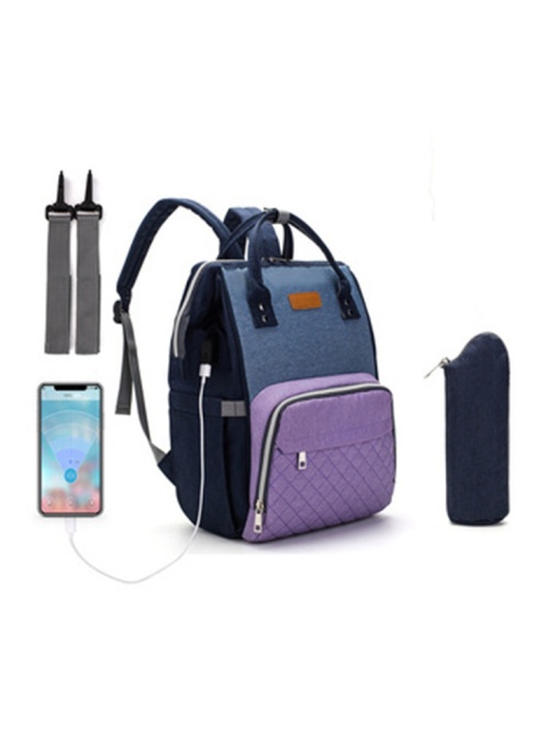 Rucsac impermeabil multifunctional pentru mamici, interfata USB, LEQUEEN, Albastru violet