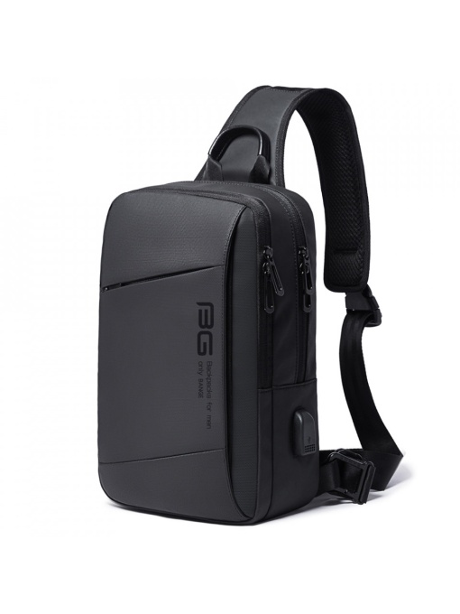 Geanta crossbody/de umar casual, impermeabila, cu doua compartimente si port de incarcare USB, Bange, 19x8x30 cm, Neagra