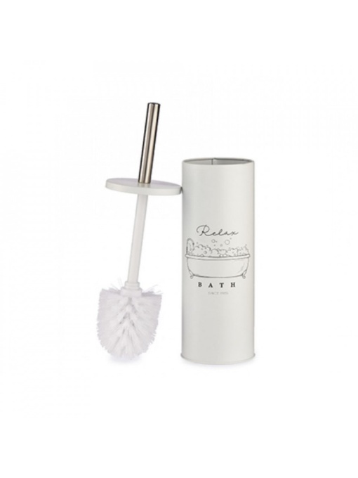 Perie pentru toaleta cu suport metalic, Escalate, 9,5 x 37,5 x 9,5 cm, Relax alb
