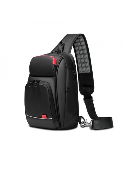 Geanta de umar, de piept sau de mana, cu port de incarcare USB, GETICS, 30x19.5x13.5 cm, Neagra