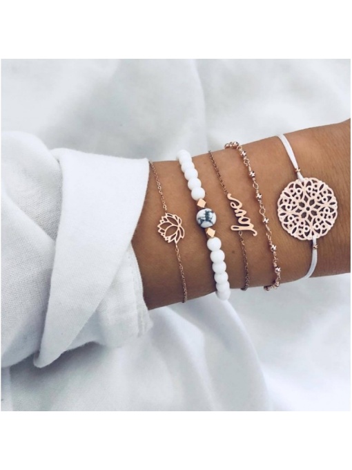 Set 5 bratari elegante reglabile tip Bohemian cu floare de lotus