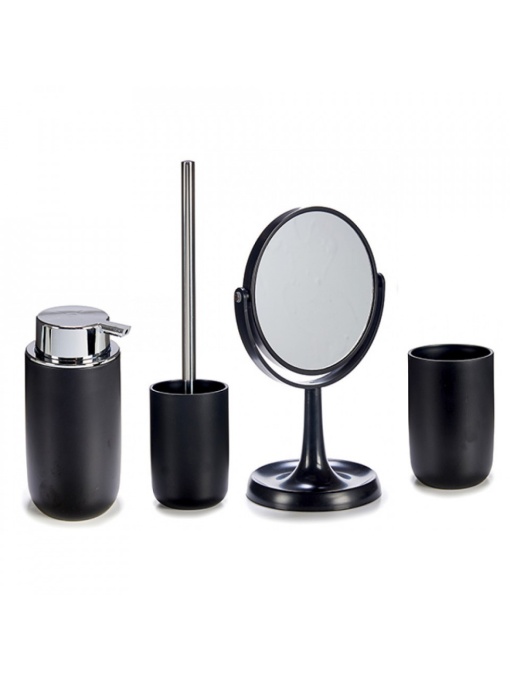 Set 4 accesorii pentru toaleta, dozator sapun, suport periute, oglinda, perie toaleta, Escalate, Negru