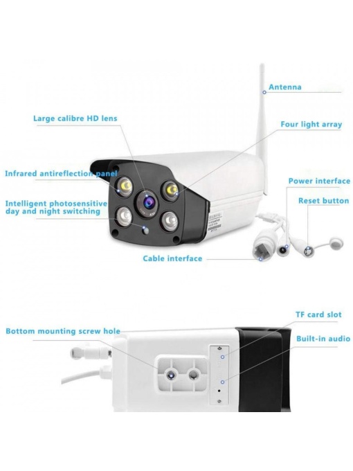 Camera supraveghere exterioara, IP WIFI, tip bullet, audio bidirectionala, 2+2 leduri cu lumina calda si rece, 1920*1080P, 2 MP, Escalate G2