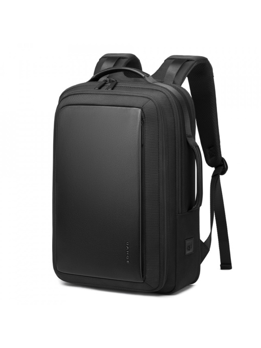 Rucsac laptop 15.6", smart business, expandabil, cu insertie de piele ecologica, port de incarcare USB si jack audio, BANGE, 43x31x16 cm, Negru