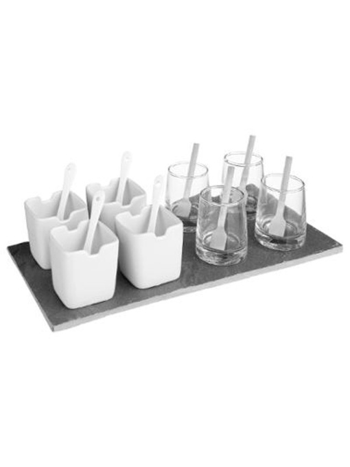 Set 17 piese pentru servire aperitive, pe suport din ardezie, Secret de Gourmet, 30.5x7x15.5 cm