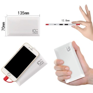 Baterie externa, Fast charging, 2 x USB, cabluri incorporate, 10.000 mAh, Escalate, Alba - Img 2