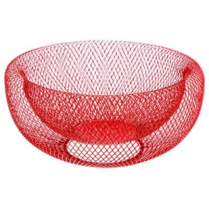 Cos pentru fructe cu pereti dubli din plasa metalica, Escalate, 13,5 x 27cm, Rosu
