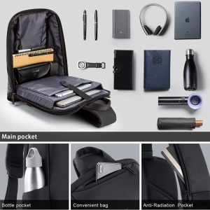 Geanta 13.3", de umar, de piept sau de mana tip sling, cu port de incarcare USB, Kingsons, 39x26x8 cm, Neagra - Img 7
