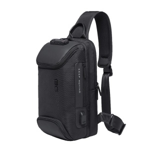 Geanta crossbody/de umar casual, impermeabila, multifunctionala, antifurt, cu port de incarcare USB, Bange, Neagra