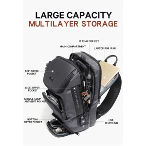 Geanta crossbody/de umar casual, impermeabila, multifunctionala, cu port de incarcare USB, Bange, Gri - Img 2