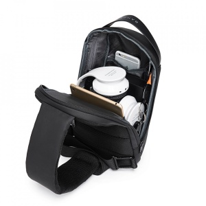 Geanta crossbody/de umar, multifunctionala, cu port de incarcare USB, Bange, 18cmx11cmx31cm, Neagra - Img 3