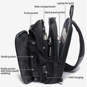 Geanta crossbody/de umar smart casual, impermeabila, cu port de incarcare USB, Bange, 20x11x32 cm, Gri - Img 4