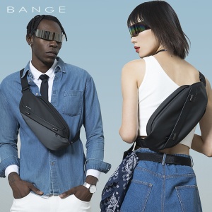 Geanta crossbody/de umar unisex, tip borseta, Bange, Neagra/Gri - Img 5