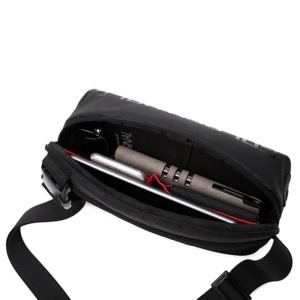Geanta crossbody sau de umar, smart casual, cu orificiu cabluri audio, Golden Wolf, 29x17x6 cm, Neagra - Img 3