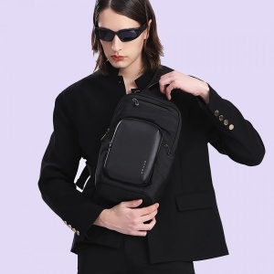 Geanta de mana, de umar sau de piept, smart casual, cu buzunar antifurt, Bange, 36x21x11 cm, Neagra - Img 7