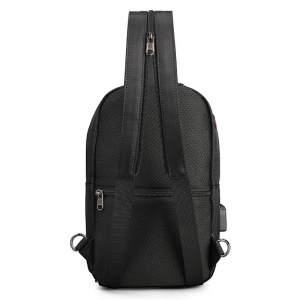 Geanta de umar, de piept sau de mana, casual, impermeabila, cu port de incarcare USB si orificiu pentru cablu audio, Tigernu, 30x17x10 cm, Neagra - Img 4