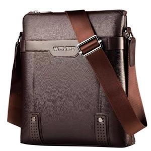 Geanta de umar sau de mana business casual din piele ecologica, WEIXIER, 28x25x6 cm, Maro