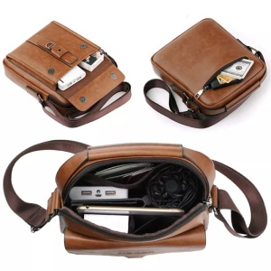 Geanta de umar sau de mana business casual, impermeabila, din piele ecologica, WEIXIER, 24x20x5 cm, Maro deschis - Img 6
